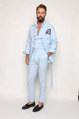 Gio High Waist Ghurka Trousers Baby Blue Linen