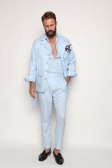 Gio High Waist Ghurka Trousers Baby Blue Linen