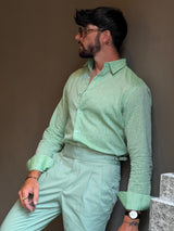 Carlos High Waist Trousers with Side Tabs Pistachio Cotton