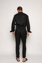 Misha High Waist Drawstring Trousers Black Linen