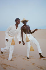 Misha High Waist Drawstring Trousers White Linen