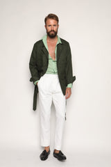 Luca Safari Linen Shirt with French Collar Pistachio