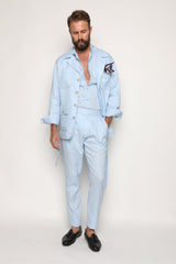 Gio High Waist Ghurka Trousers Baby Blue Linen