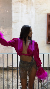 Tulum Feather Wrap Top Pink