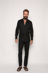 Nico Shawl Neck Shirt Jacket Black Linen