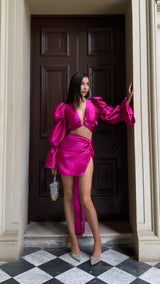Aurieta Dramatic Sleeve Top Pink Fuchsia