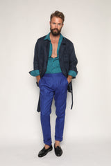 Luca Safari Linen Shirt with French Collar Teal