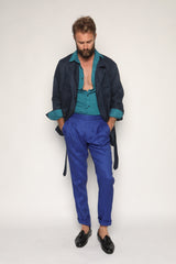 Safari Jacket Navy Blue Linen