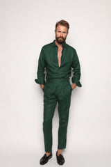 Gio High Waist Ghurka Trousers Peacock Green Linen