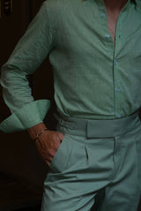 Carlos High Waist Trousers with Side Tabs Pistachio Cotton