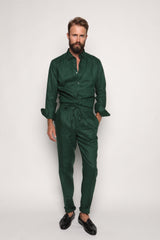 Misha High Waist Drawstring Trousers Peacock Green Linen