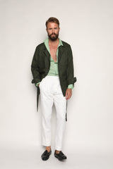 Luca Safari Linen Shirt with French Collar Pistachio