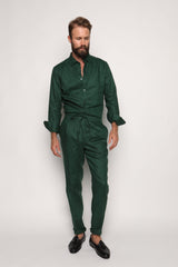 Misha High Waist Drawstring Trousers Peacock Green Linen