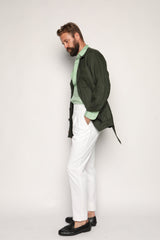 Luca Safari Linen Shirt with French Collar Pistachio