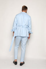 Gio High Waist Ghurka Trousers Baby Blue Linen