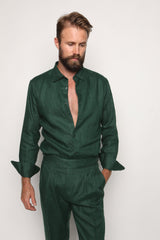 Gio High Waist Ghurka Trousers Peacock Green Linen