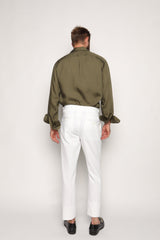 Romano Safari Linen Shirt with Mandarin Collar Baby Blue