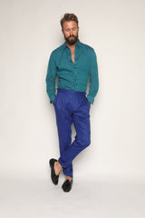 Luca Safari Linen Shirt with French Collar Teal