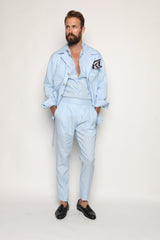 Gio High Waist Ghurka Trousers Baby Blue Linen