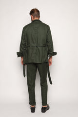 Luca Safari Linen Shirt with French Collar Forrest Green