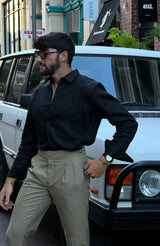 Gio High Waist Ghurka Trousers Beige Pinstripe Wool/Cotton