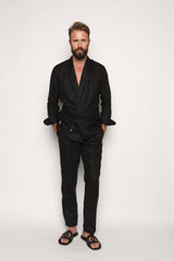 Nico Shawl Neck Shirt Jacket Black Linen