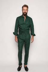 Misha High Waist Drawstring Trousers Peacock Green Linen