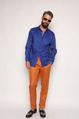 Misha High Waist Drawstring Trousers Orange Cotton/Linen