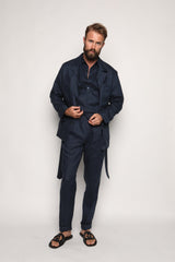 Safari Jacket Navy Blue Linen
