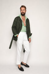 Luca Safari Linen Shirt with French Collar Pistachio