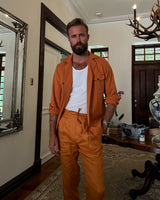 Misha High Waist Drawstring Trousers Orange Cotton/Linen