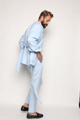 Romano Safari Linen Shirt with Mandarin Collar Baby Blue