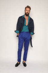 Safari Jacket Navy Blue Linen