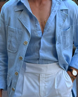 Carlos High Waist Trousers with Side Tabs White Cotton