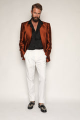 Carlos High Waist Trousers with Side Tabs White Cotton