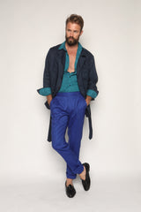Luca Safari Linen Shirt with French Collar Teal