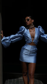 Aurieta Dramatic Sleeve Top Baby Blue