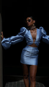 Aurieta Dramatic Sleeve Top Baby Blue