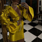 Aurieta Dramatic Sleeve Top Mustard Yellow