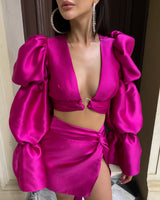 Aurieta Dramatic Sleeve Top Pink Fuchsia