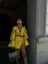 Aurieta Dramatic Sleeve Top Mustard Yellow