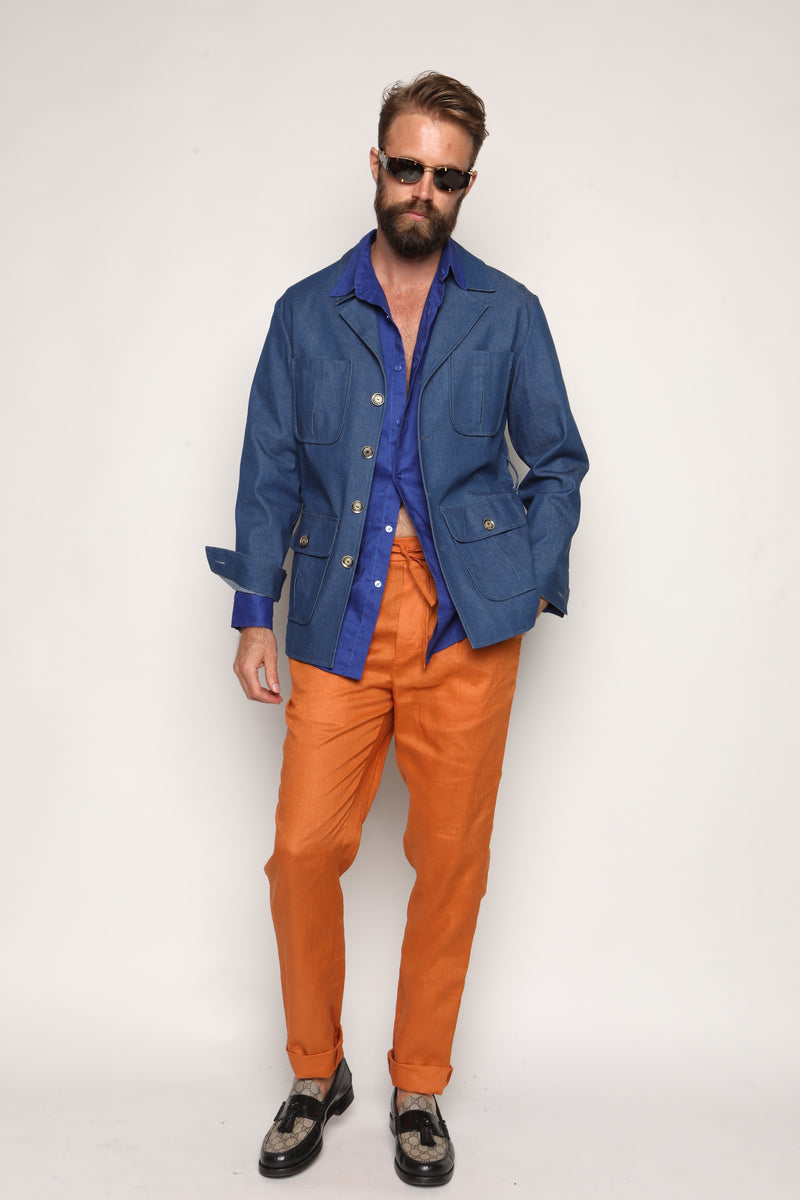 Misha High Waist Drawstring Trousers Orange Cotton/Linen