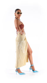 Exclusive Long Skirt with Buckle Detailing Gold