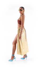 Exclusive Long Skirt with Buckle Detailing Gold