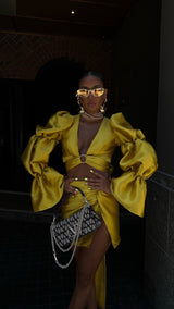 Aurieta Dramatic Sleeve Top Mustard Yellow