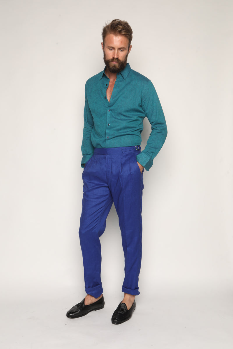 Gio High Waist Ghurka Trousers Cobalt Blue Linen