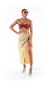 Exclusive Long Skirt with Buckle Detailing Gold