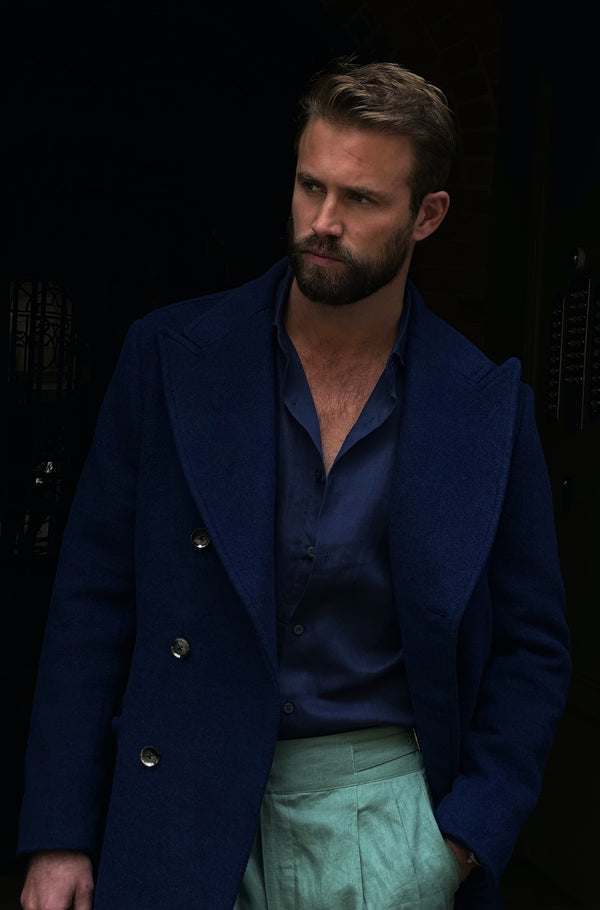 Nico Double-Breasted Wool and Cashmere Coat in Cobalt Blue