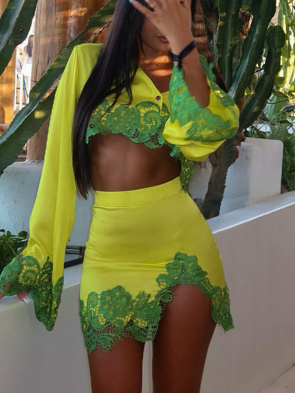 Rio Cropped Top Brazilian Yellow With Green Lace
