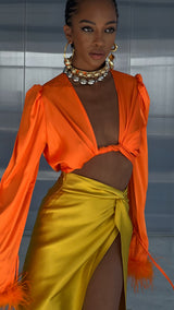 Tulum Feather Wrap Top Orange